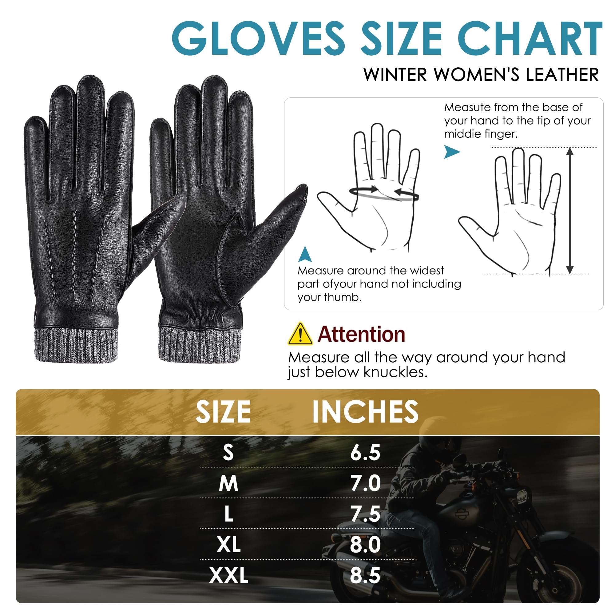 Winter Warm Genuine Leather Gloves, Cashmere Lined Driving Motorcycle Gloves for Men