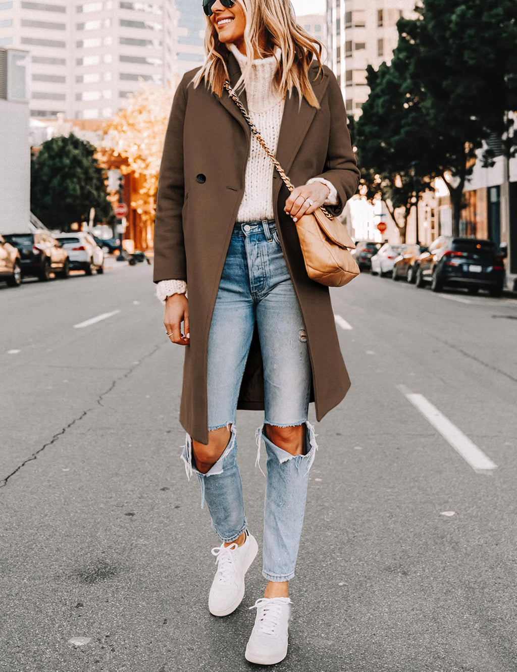 Hooever Women's Winter Wool Coat Casual Notch Lapel Single-Breasted Peacoat