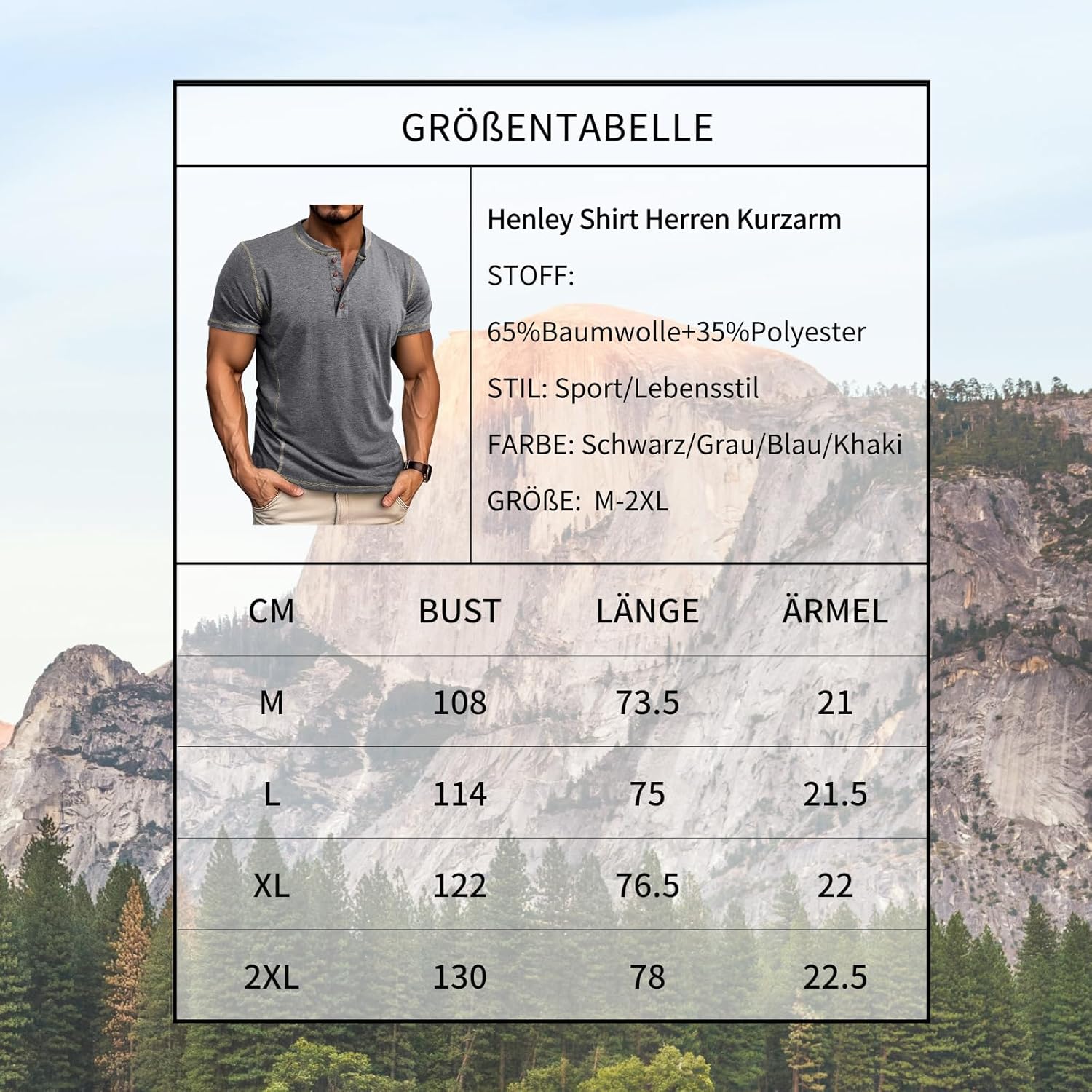 Men's Long Sleeve T-Shirt Long Cotton Henley Turtleneck Casual T-Shirt M-2XL