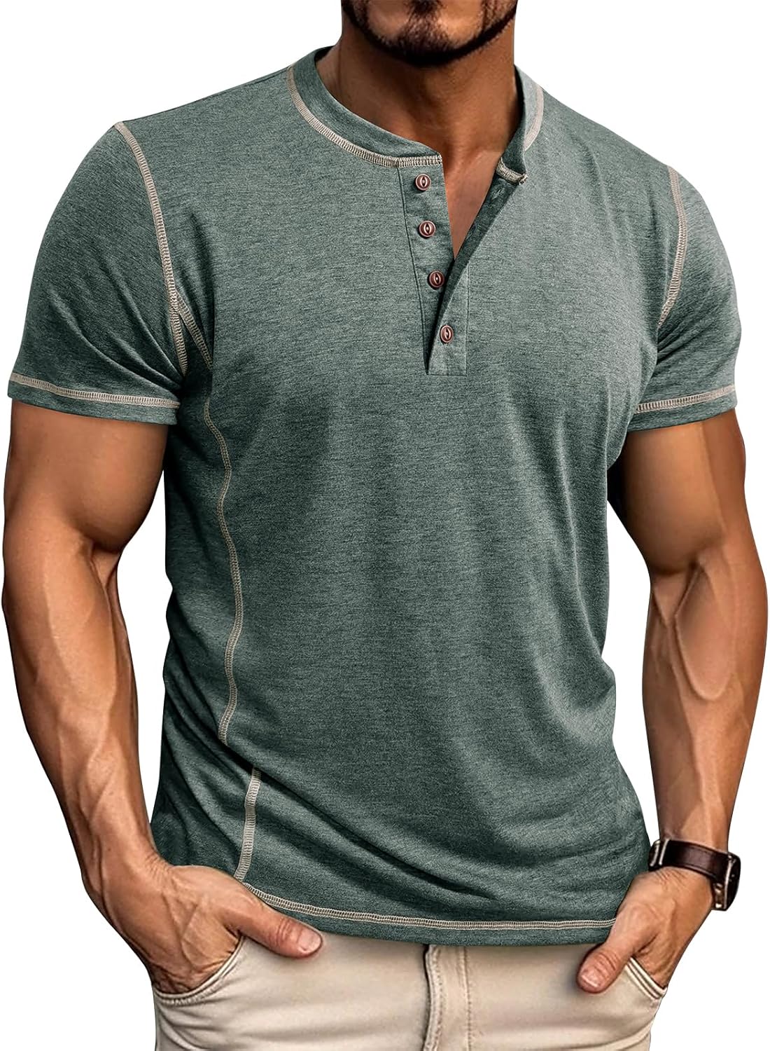Men's Long Sleeve T-Shirt Long Cotton Henley Turtleneck Casual T-Shirt M-2XL