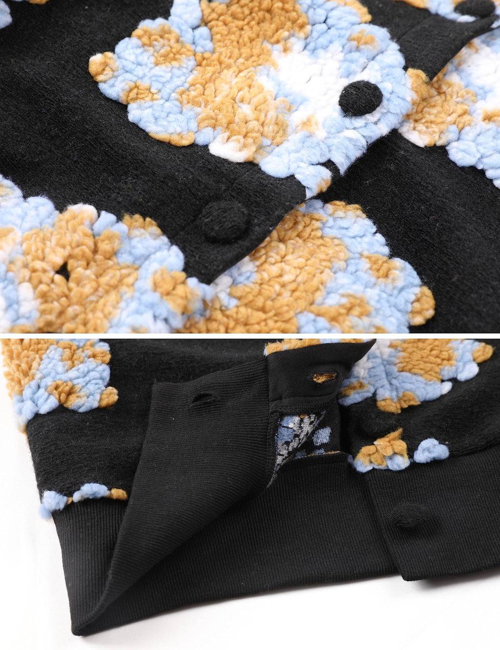 OPCAKM Women's Cropped Floral Print Shacket Jackets Round Neck Long Sleeve Bomber Coat Outerwears
